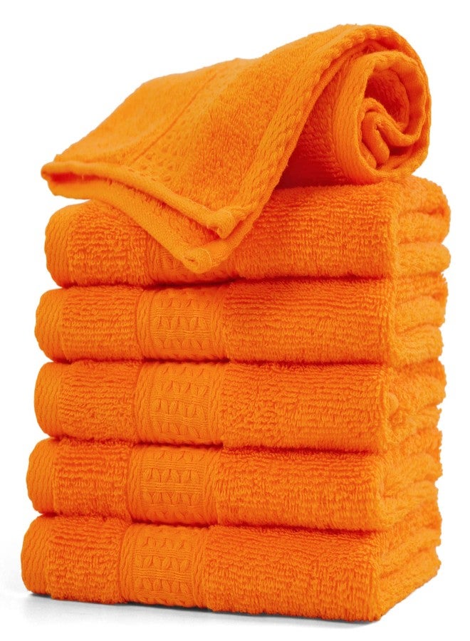 Cleanbear Washcloths Orange Face Cloths Set of 6 Large All Cotton Bathroom Wash Cloth - 13 by 13 Inches Highly Absorbent Face Towels for Fall Bathroom Decor Daily Use - Image 1